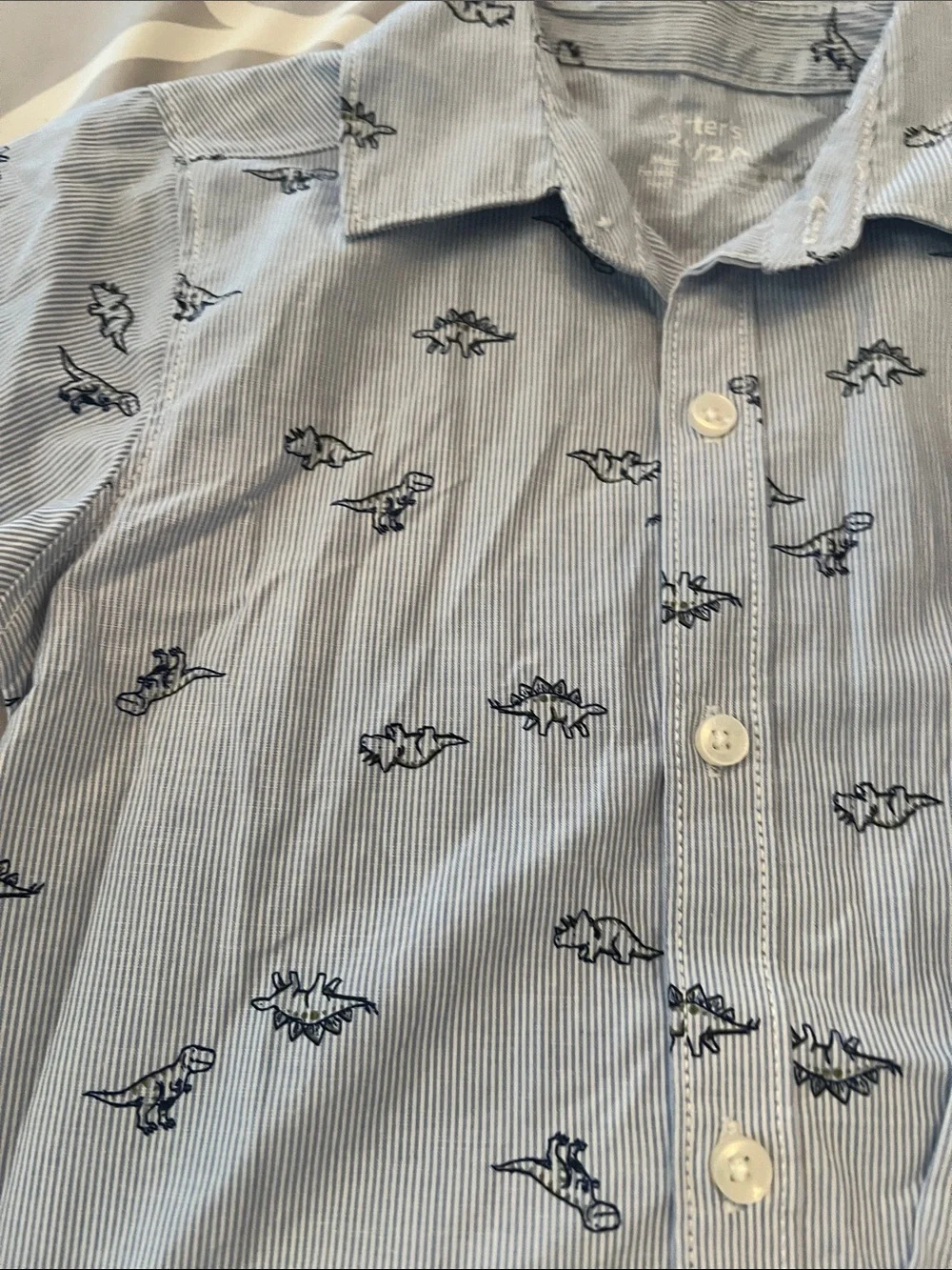NWT Carter's Light Blue Button-Up Shirt with Navy Dino Print